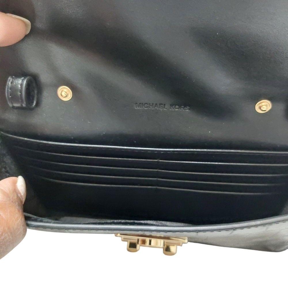Michael Kors Tribeca Black Croc-Embossed Wristlet with Gold Accents - Picture 5 of 6
